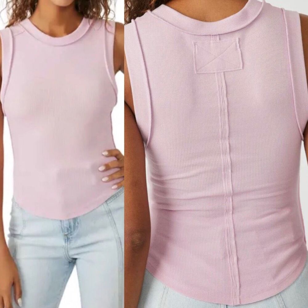 Free People We The Free Kate Ribbed Tank Pink Sleeveless Stretch Top L NEW